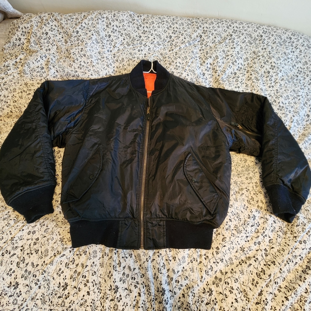 Quartermaster black nylon flight jacket Size large